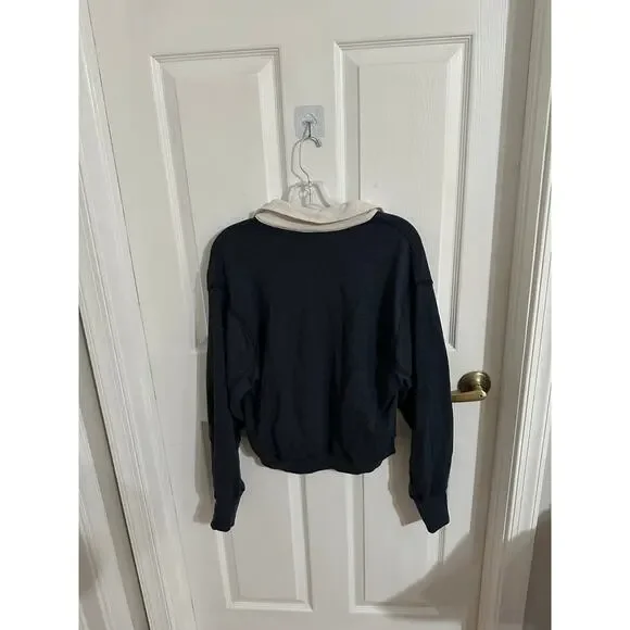 Sundry Vintage Terry Popover Polo Sweatshirt Blue Stars Size Medium - Picture 4 of 10